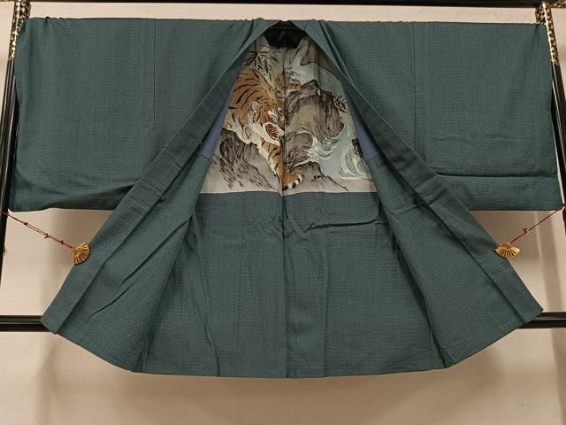 平和屋着物○男性 お召 アンサンブル 亀甲柄 正絹 逸品 AABD7565ph