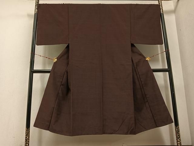 平和屋着物○男性 紬 アンサンブル 色無地 赤褐色 正絹 逸品