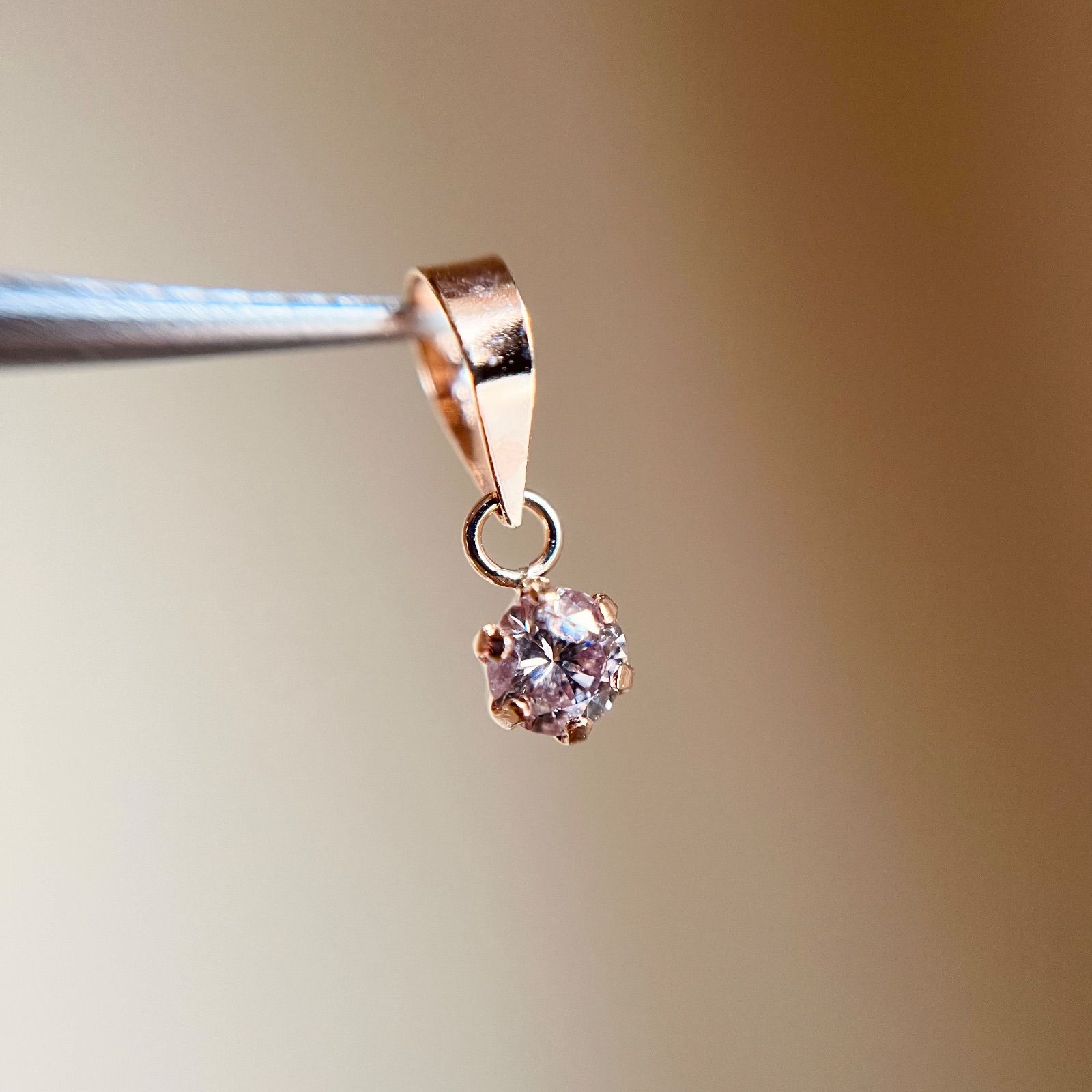 K18PG 希少☆天然ピンクダイヤモンド 0.13ct ペンダントトップ 18金