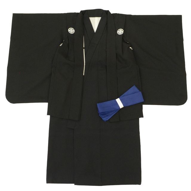 中古】 リサイクル着物 七五三 黒紋付 男の子 5歳 2点セット 化繊 着物
