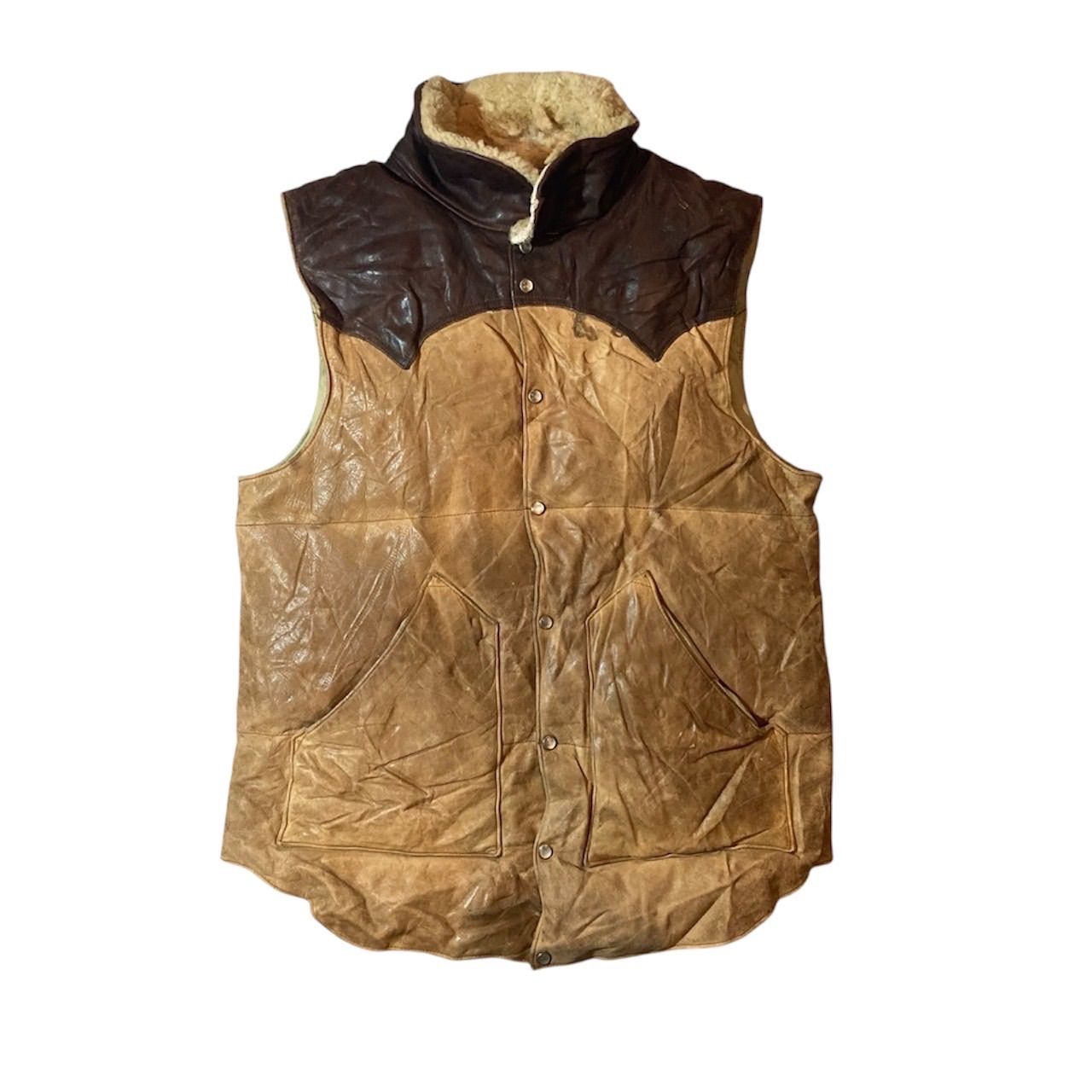 70s rocky mountain leather down vest size42 / 70年代製 ロッキー