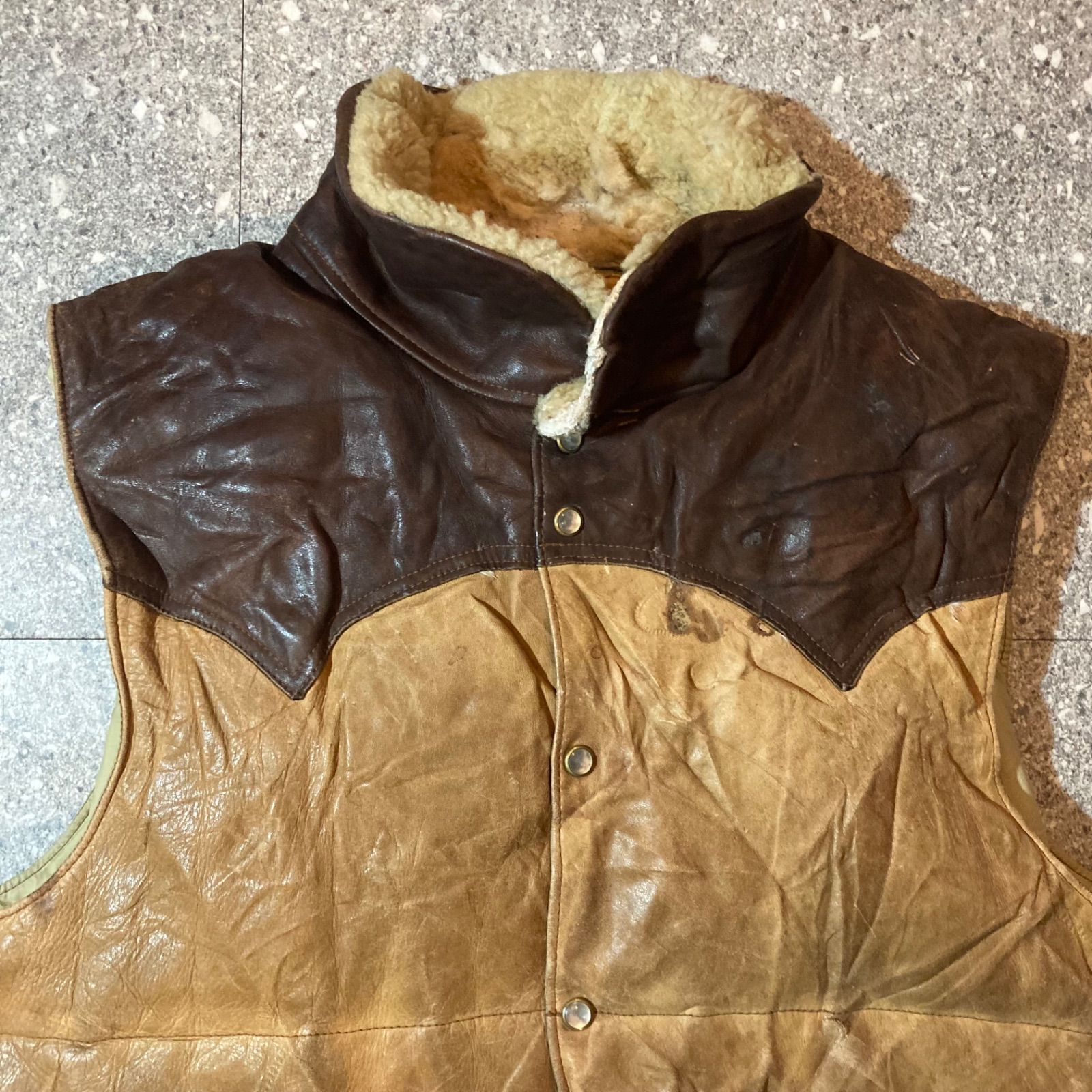 70s ヴィンテージ レザー ダウンベスト ロケットタロン オレンジ 38 M