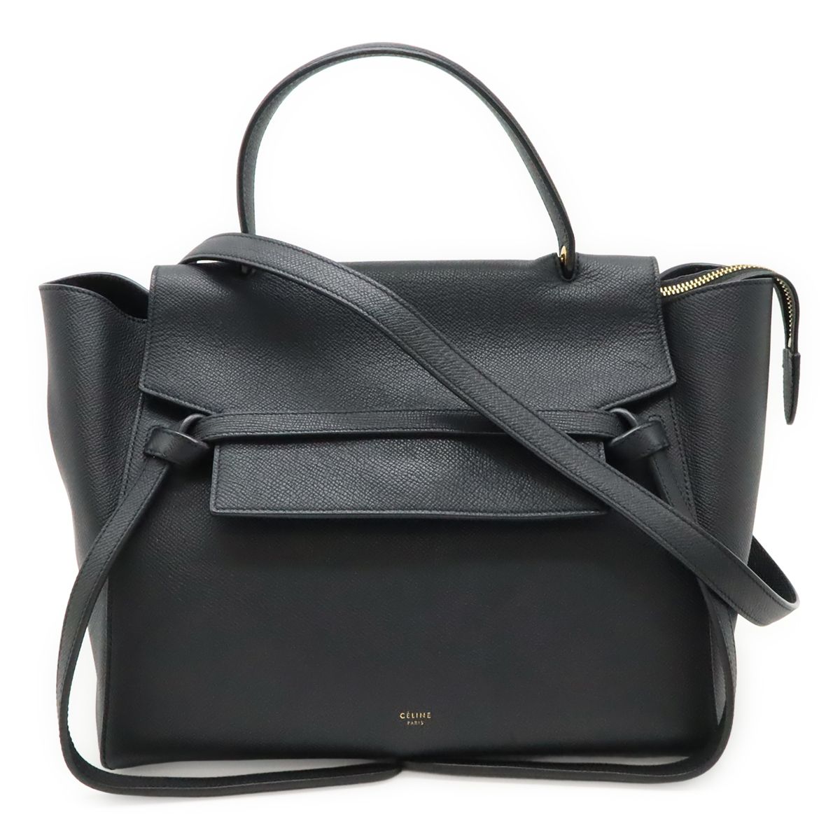 CELINE(セリーヌ) ベルトバッグ ミニ ハンドバッグ 2WAY ショルダー 肩掛け トート ワンハンドル グレインドカーフスキン ブラック黒 ゴールド金具 189103ZVA.38NO レディース 40802162779【中古】【アラモード】 CELINE セリーヌ ベルトバッグ ミニ ハンドバッグ トートバッグ 2WAY