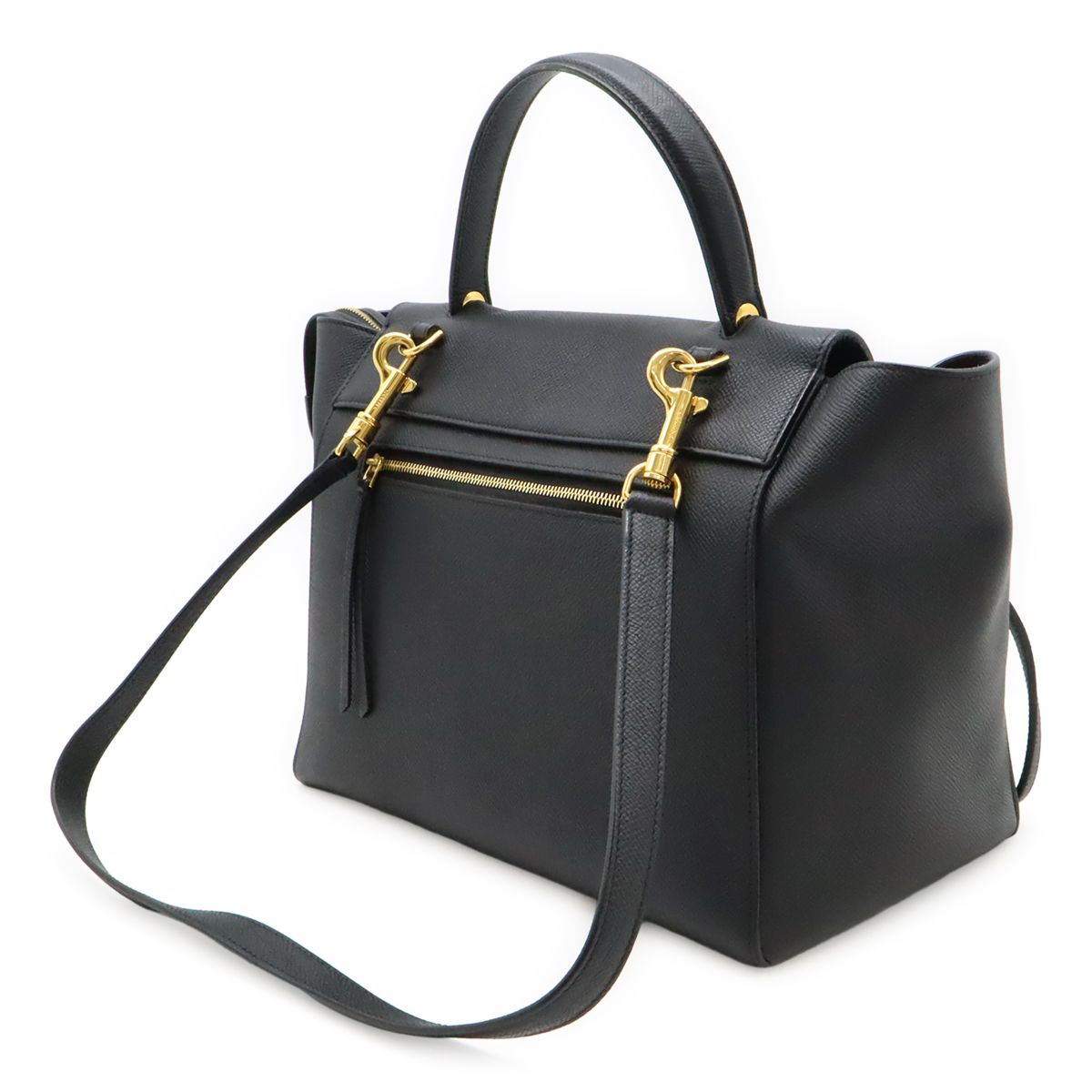 CELINE セリーヌ ベルトバッグ ミニ ハンドバッグ トートバッグ 2WAY ショルダーバッグ カーフスキン ブラック 黒 ホワイト ゴールド金具 189103 CELINE セリーヌ ベルトバッグ ミニ ハンドバッグ トートバッグ 2WAY