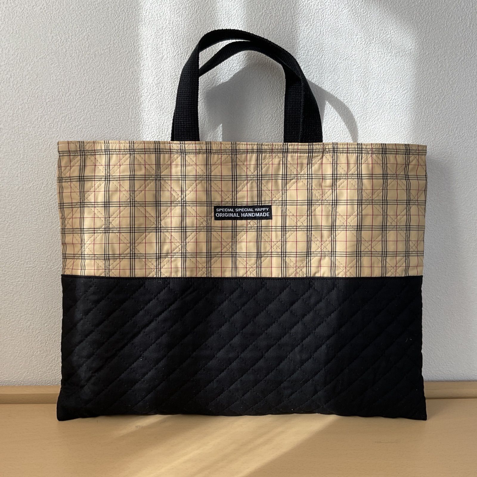 ハンドメイド オーダー レッスンバッグ キルティング 上履き入れ チェック りんりんのハンドメイド 入園入学 レッスンバッグ 上履き入れ 2点