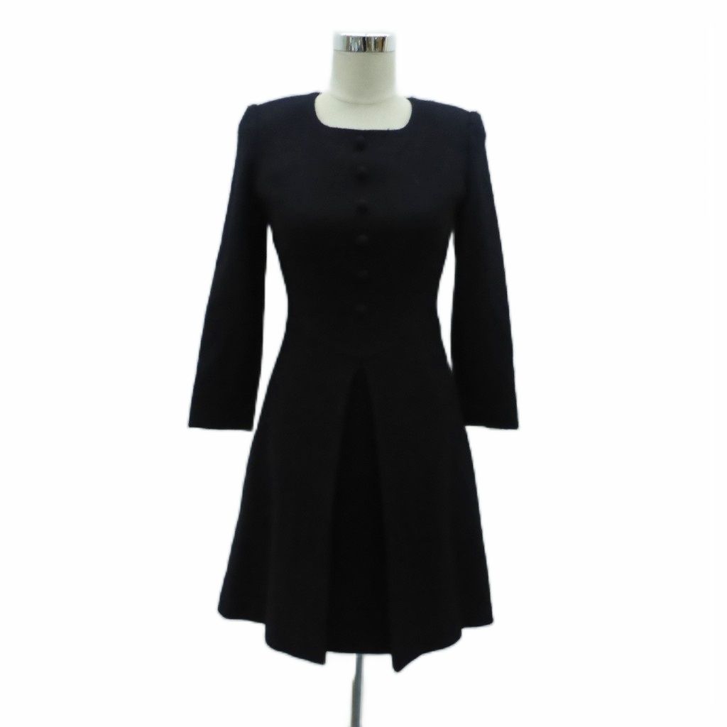 M's GRACY エムズグレイシー・ウール長袖ひざ丈ワンピースXL42ブラック エムズグレイシー M'S GRACY ワンピース ラウンドネック 長袖 ひざ丈 M