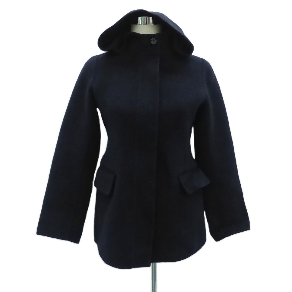 オンワード樫山　23区　ショートコート 23区 オンワード樫山 コート ショート丈 34 XS 紺 ネイビー フード付き