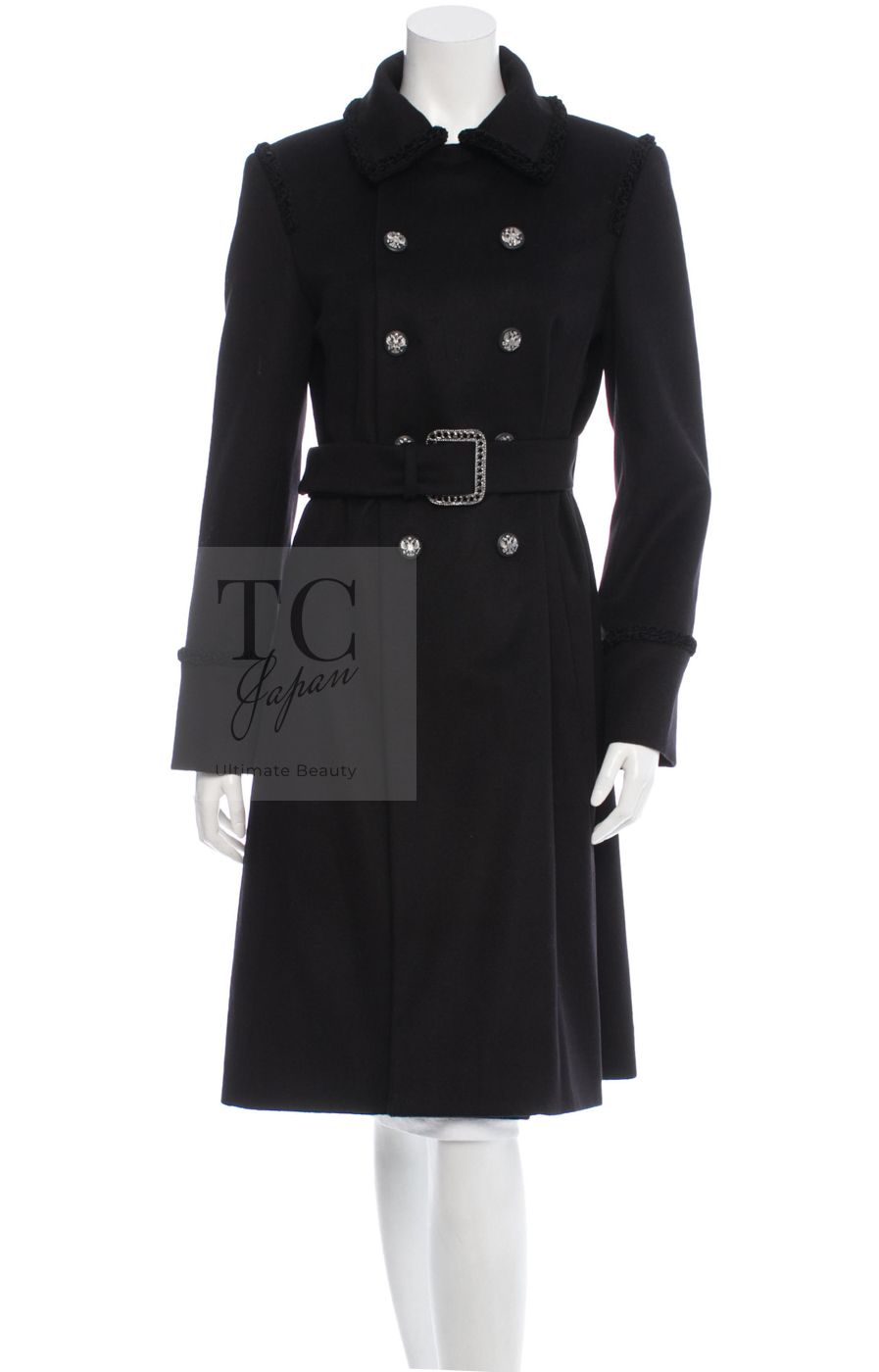 シャネル コート CHANEL ブラック カシミア 100% ベルト 100万越