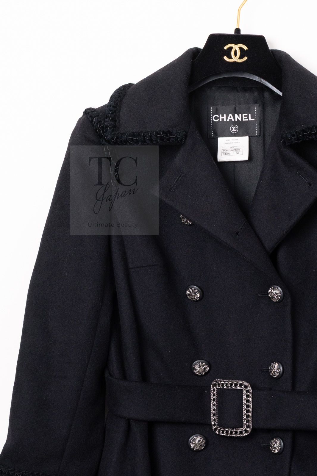 美品　CHANEL シャネル　ブラックコート　カシミア 美品CHANEL シャネルブラックコートカシミア