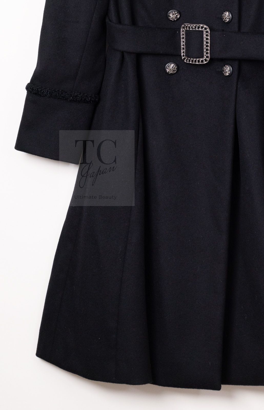シャネル コート CHANEL ブラック カシミア 100% ベルト 100万越