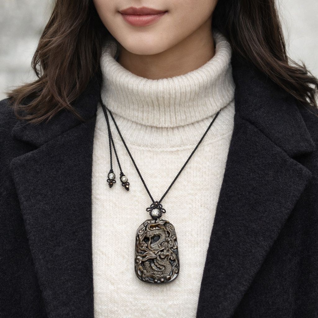 龍彫』彫・金色の輝く破邪の魔石『ゴールデンオブシディアン』マクラメ