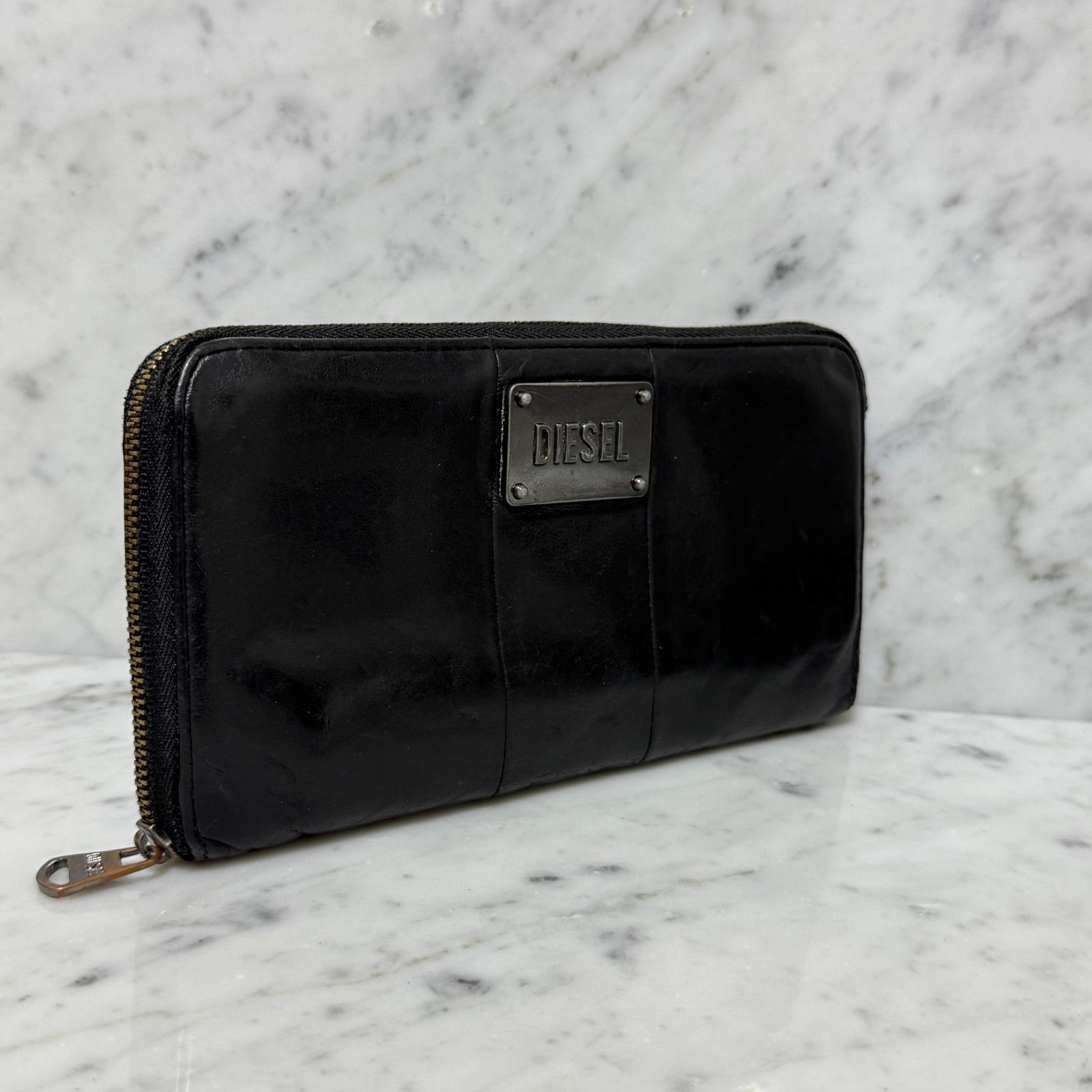 DIESEL ディーゼル ラウンドファスナー 長財布 ブラック 黒 本革