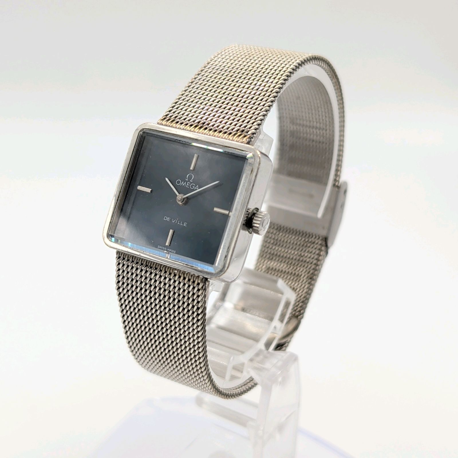 OMEGA DE VILLE Watch Hand-Winding Ladies Square Silver Blue dial