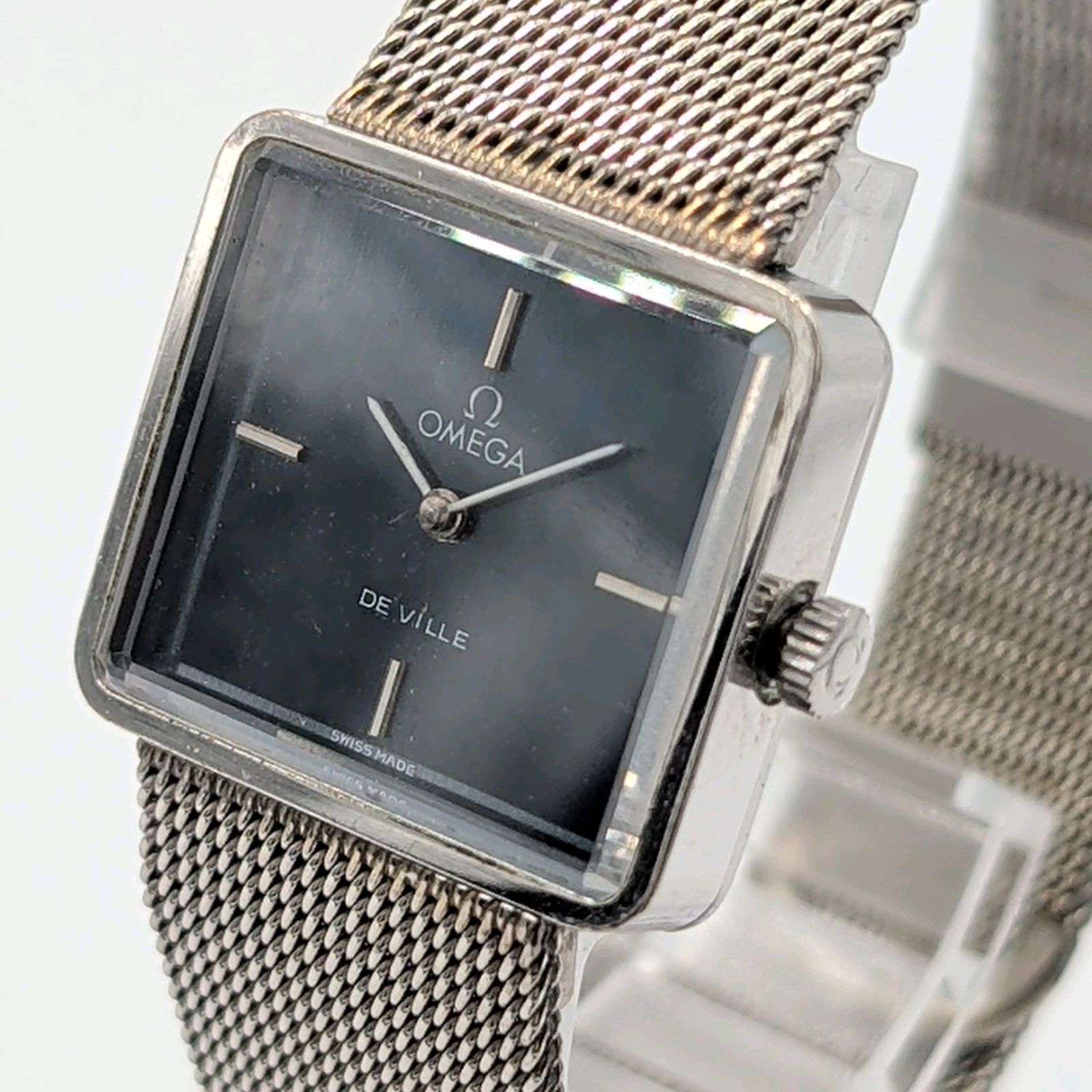 OMEGA DE VILLE Watch Hand-Winding Ladies Square Silver Blue dial