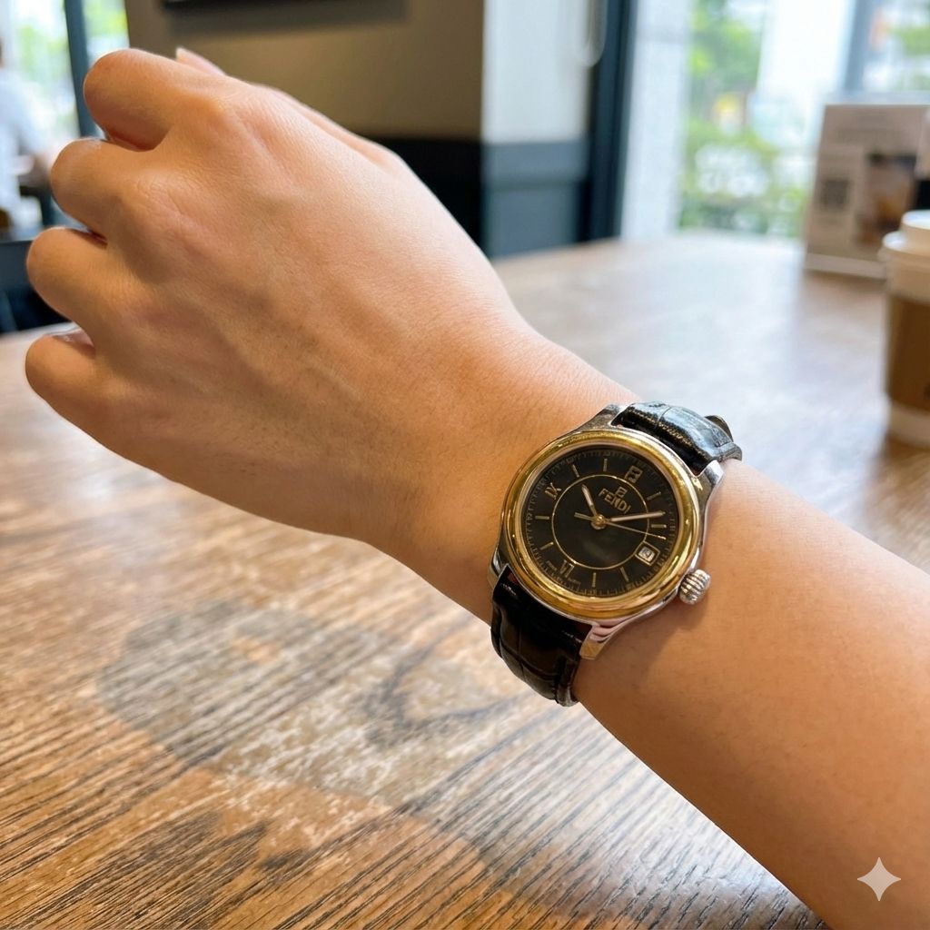 FENDI 電池交換済み 210L クォーツ デイト コンビカラー 黒文字盤