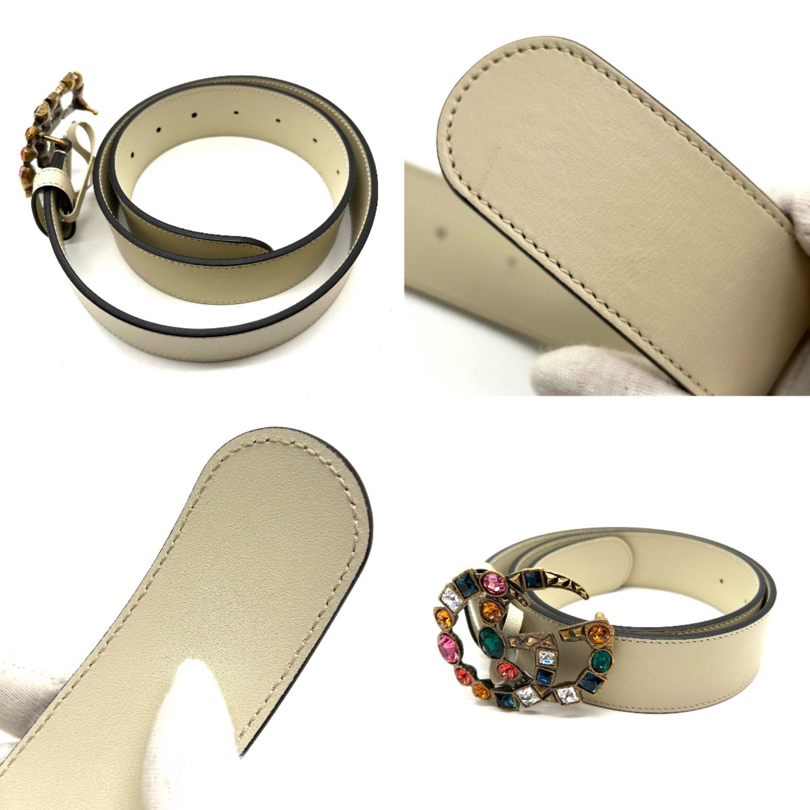 GUCCI グッチ GG ベルト クリスタル カラーストーン 85/34 ホワイト