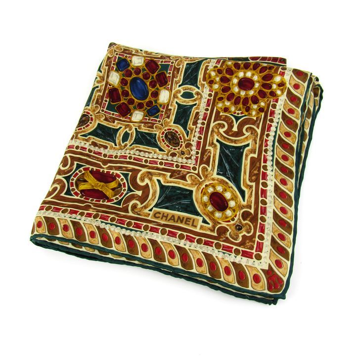 シャネル グリポア ジュエリー柄 スカーフ パール 宝石 大判