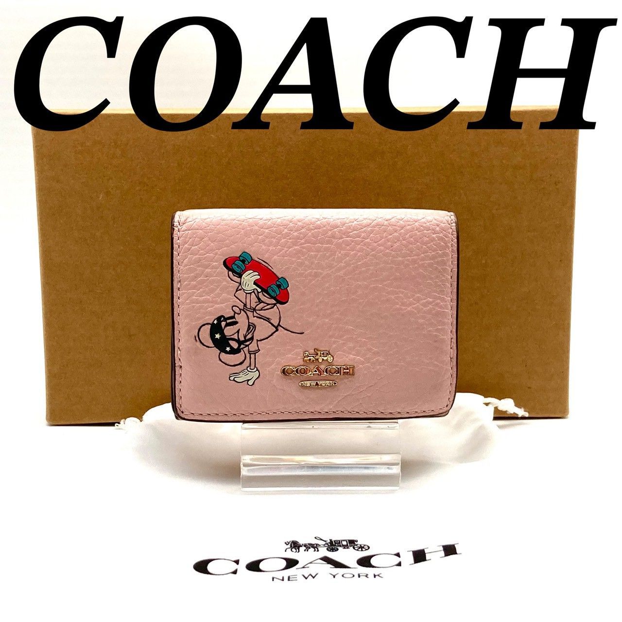 コーチ 三つ折り財布 折り財布 レザー ピンク ディズニー ミッキー
