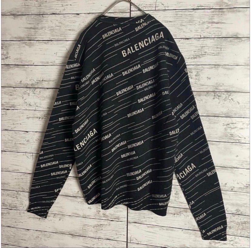 バレンシアガ BARENCIA 総柄 ロゴ ニット 即完売 ブラック 555381 
