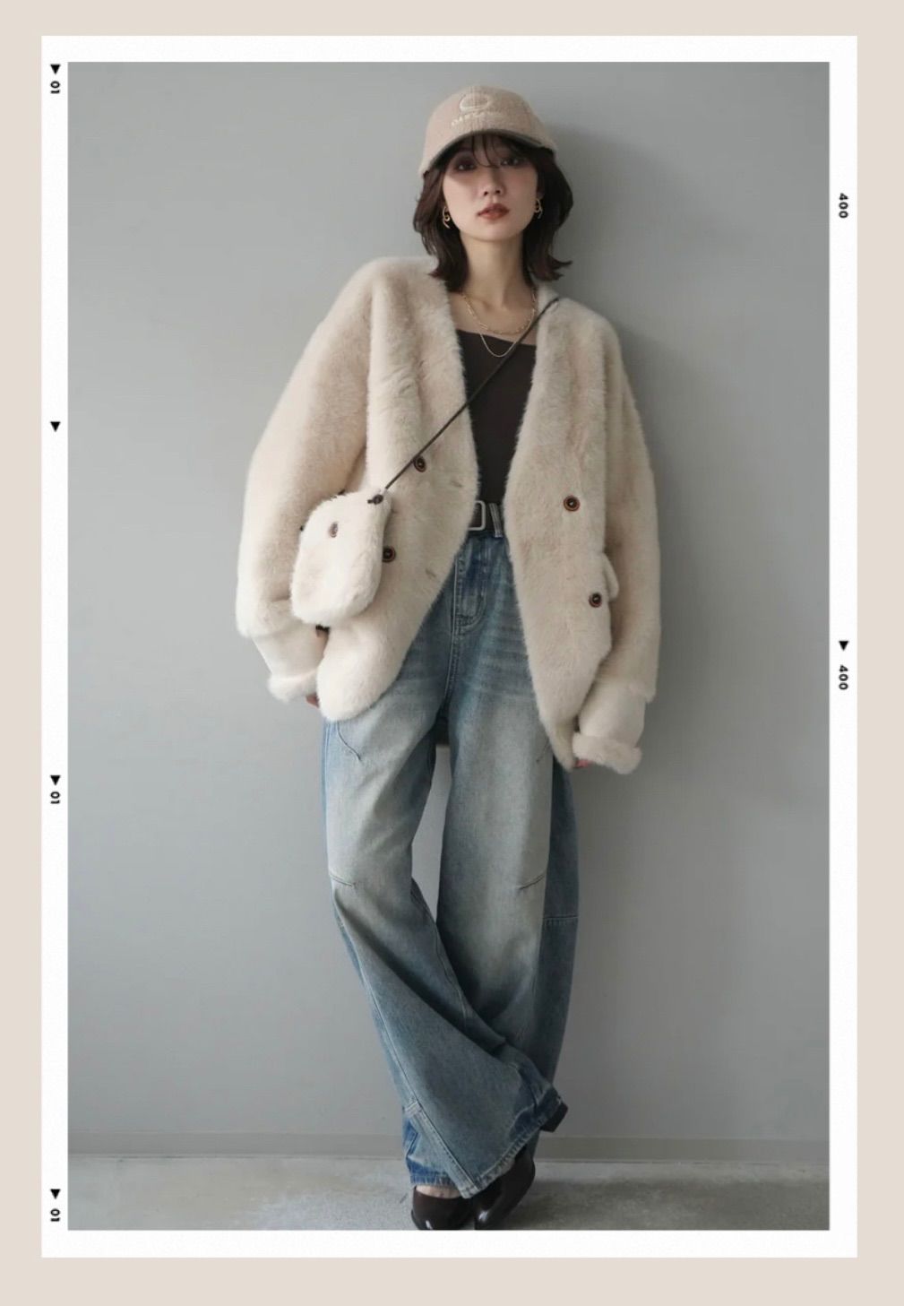 バッグ付エコファーノーカラーコート ベージュ リュミエ lumier同型 バッグ付エコファーノーカラーコート ベージュ/ lumierリュミエ 同型