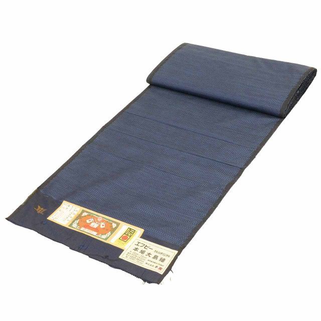 反物 正絹 リサイクル反物 未使用品 紺色系 緯絣文様 本場大島紬