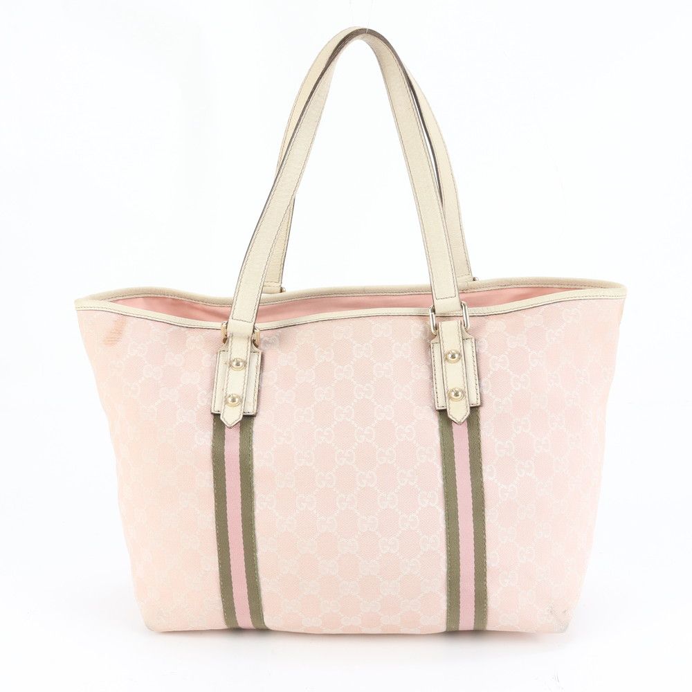 美品 グッチ GGキャンバス シェリー ライン 139260 レザー トート