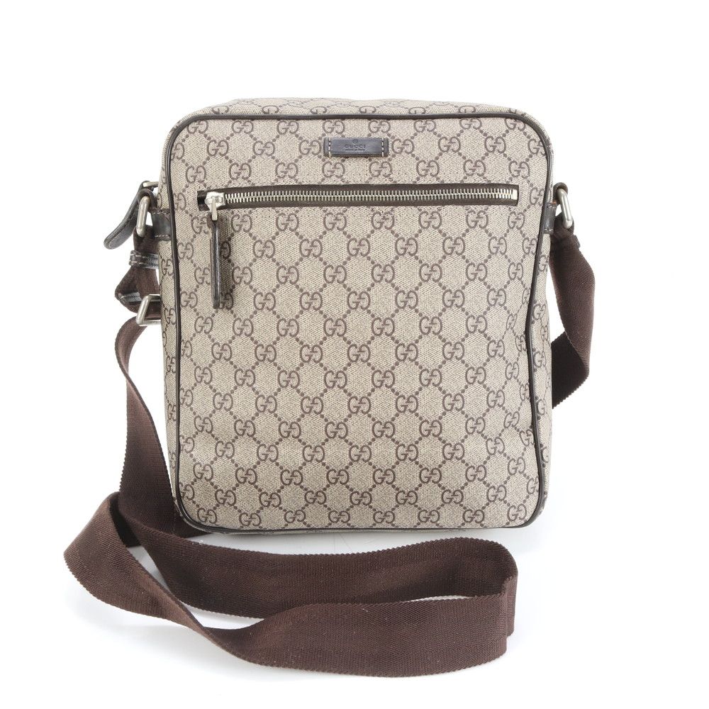 美品 グッチ GGスプリーム 201448 レザー ショルダーバッグ 斜め掛け