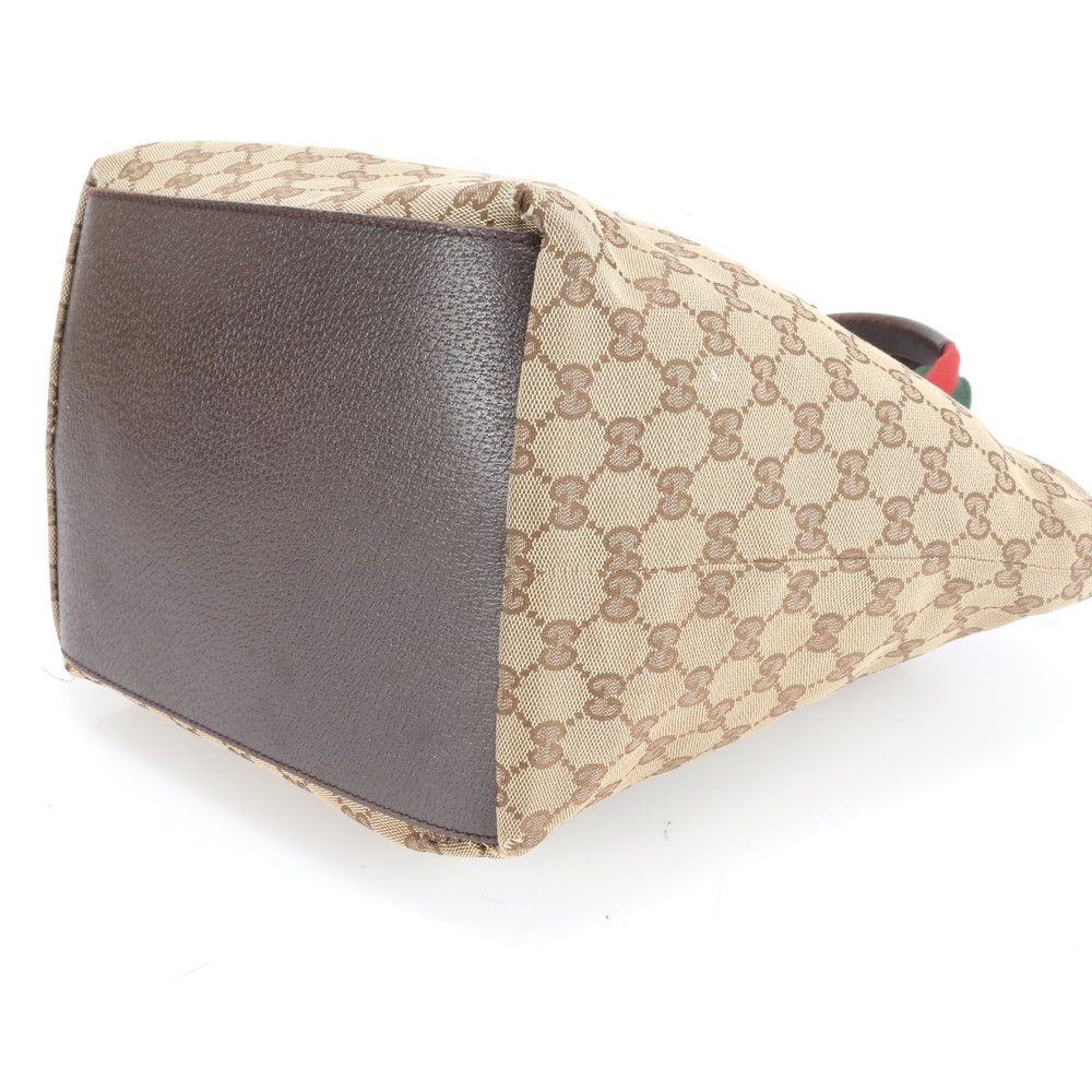 美品 グッチ GGキャンバス シェリー ライン 131230 レザー トート