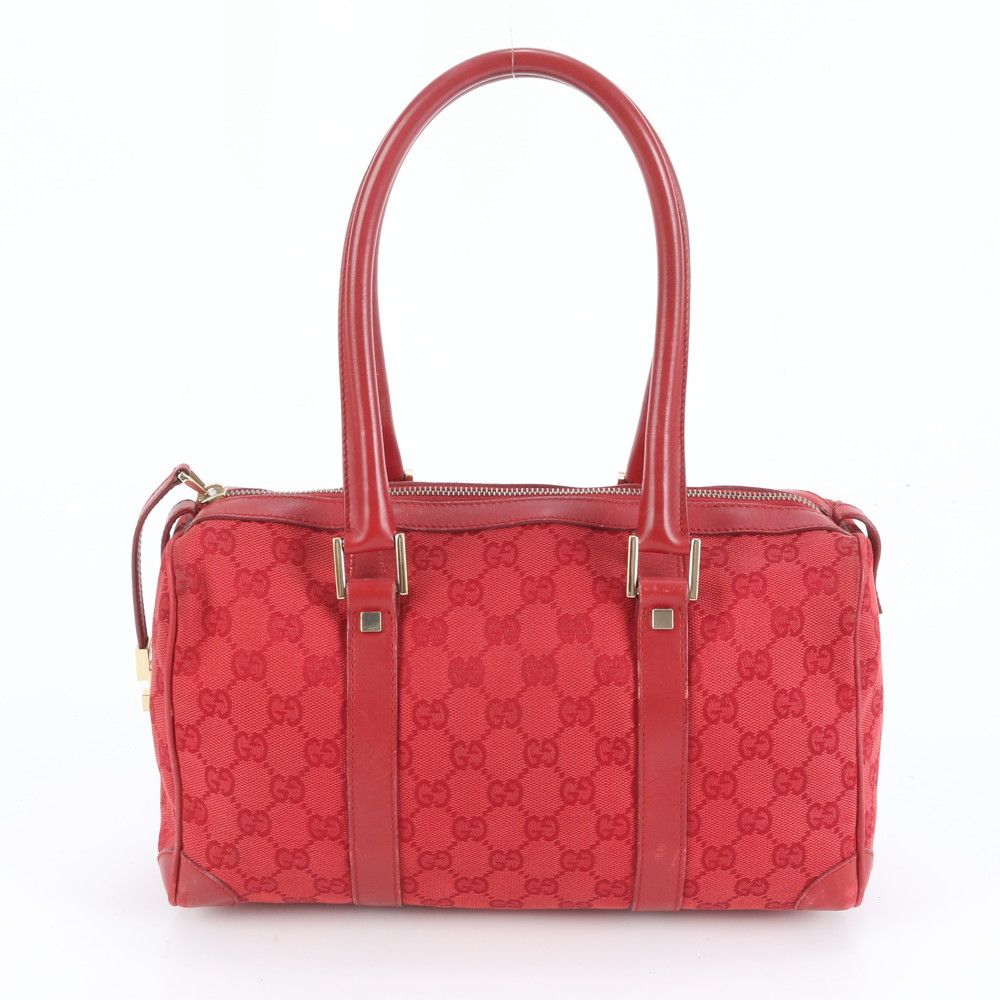 極美品 グッチ GGキャンバス ミニ ボストン レッド 000.0851 レザー