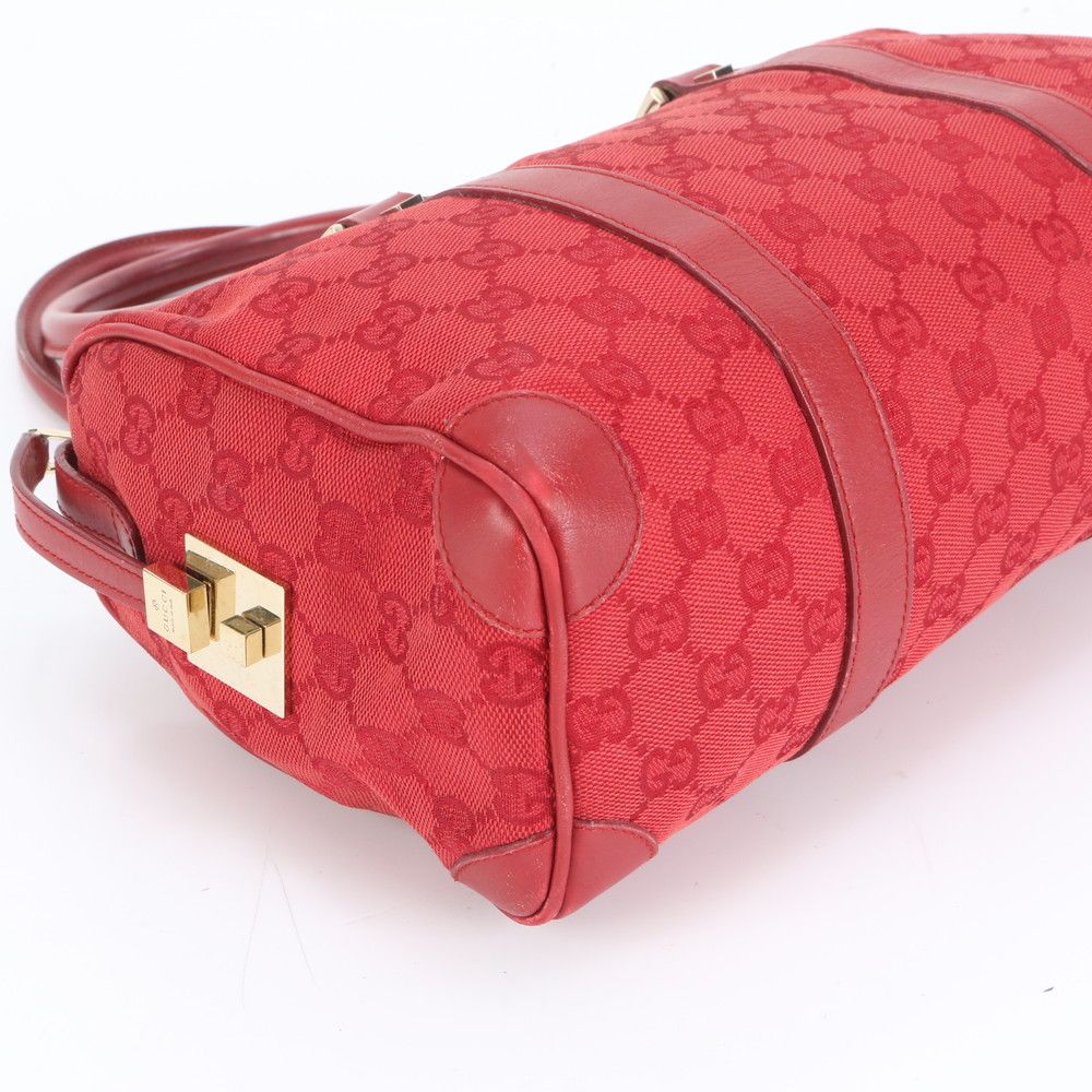 極美品 グッチ GGキャンバス ミニ ボストン レッド 000.0851 レザー
