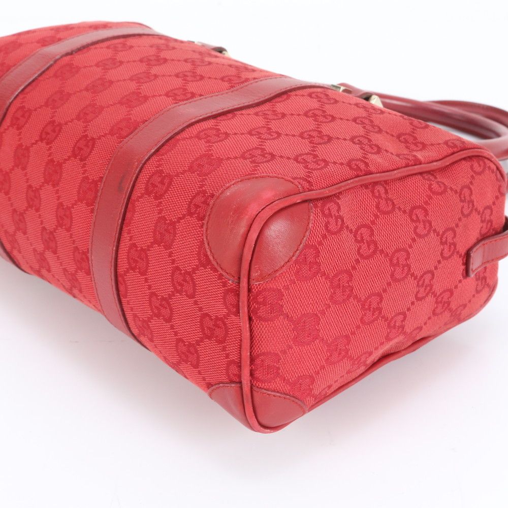 極美品 グッチ GGキャンバス ミニ ボストン レッド 000.0851 レザー