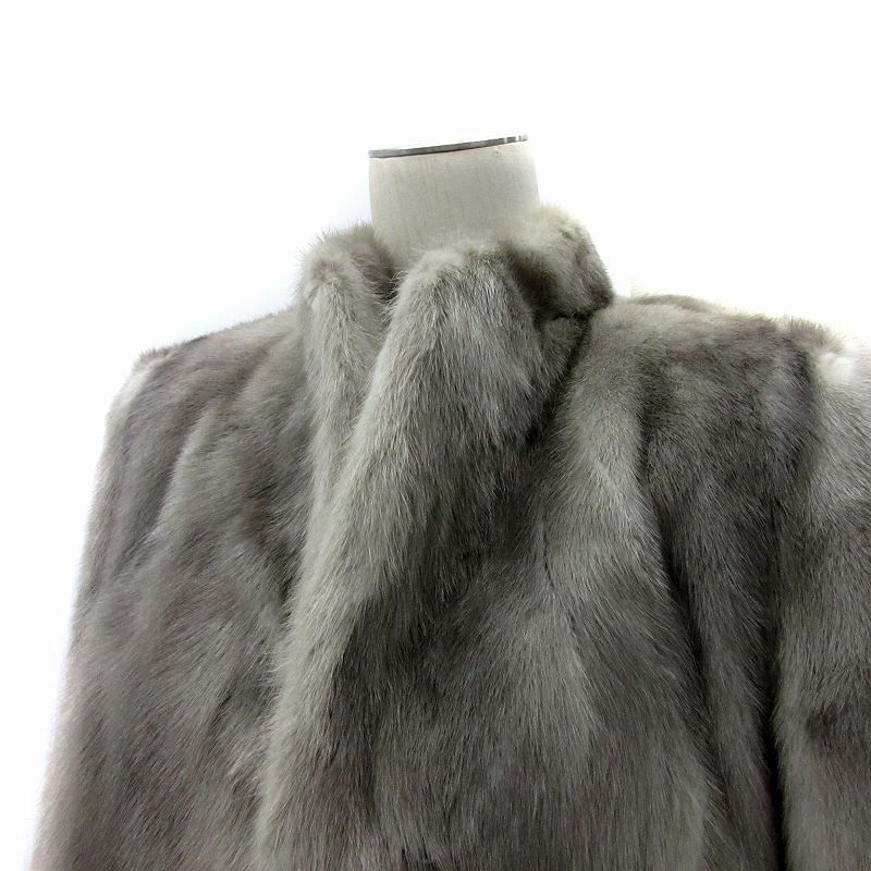 サファイアミンクファーコート 毛皮コート ハーフ丈 9 グレー /SY52