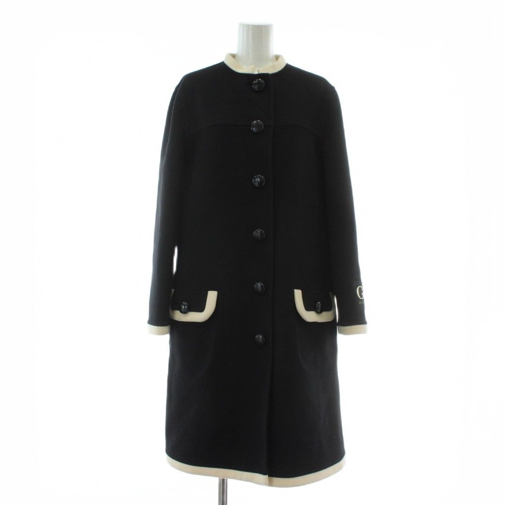 【中古】GUCCI QUELLE QU'EN SOIT LA SAISON コート アウター メリノウール ミドル くるみボタン ロゴ 黒 白 グッチ GUCCI QUELLE QU'EN SOIT LA SAISON コート アウター メリノ