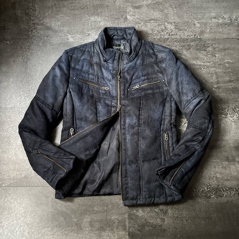 Tornado Mart Faux Suede Down Jacket Men's Size M Navy Blue Slim