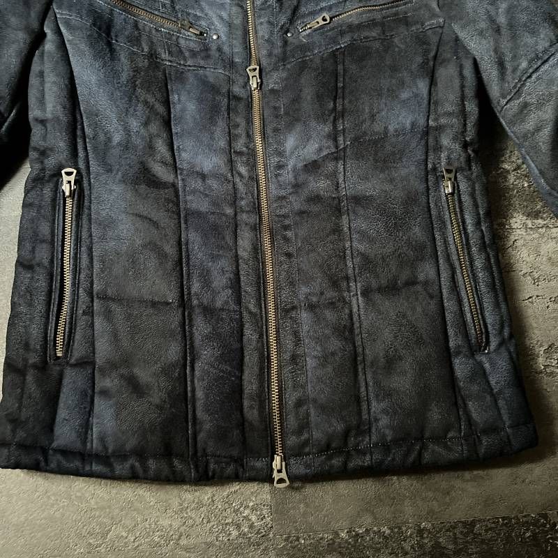 Tornado Mart Faux Suede Down Jacket Men's Size M Navy Blue Slim