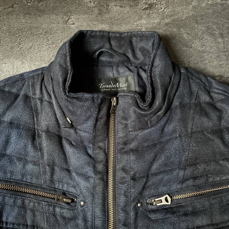 Tornado Mart Faux Suede Down Jacket Men's Size M Navy Blue Slim
