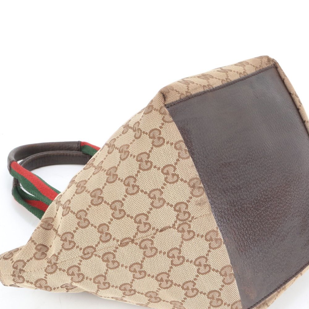 美品 グッチ GG キャンバス シェリー ライン 131228 レザー トート