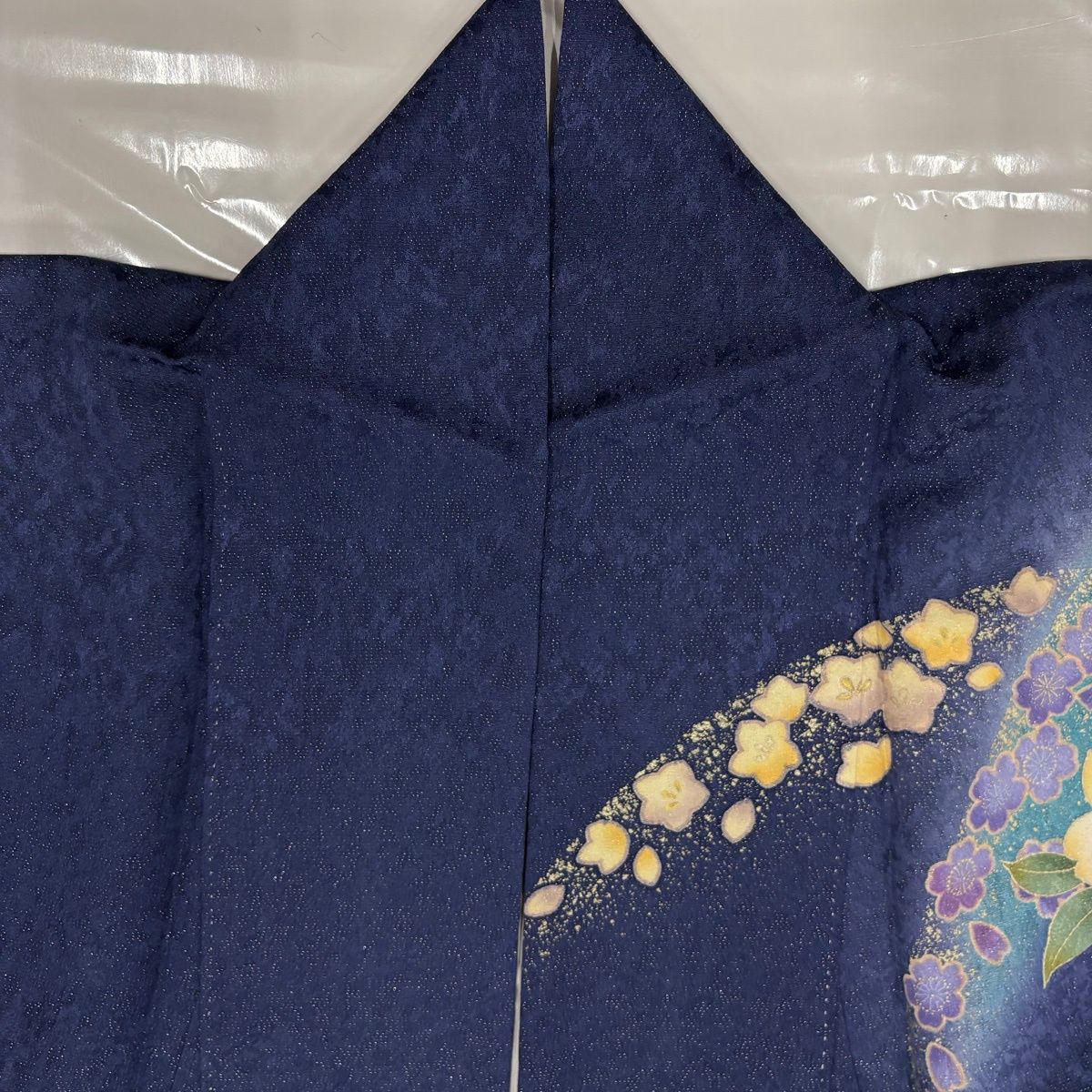 美品】 訪問着 身丈157.5cm 裄丈64cm M 袷 桜 波 銀通し 金糸 青紫