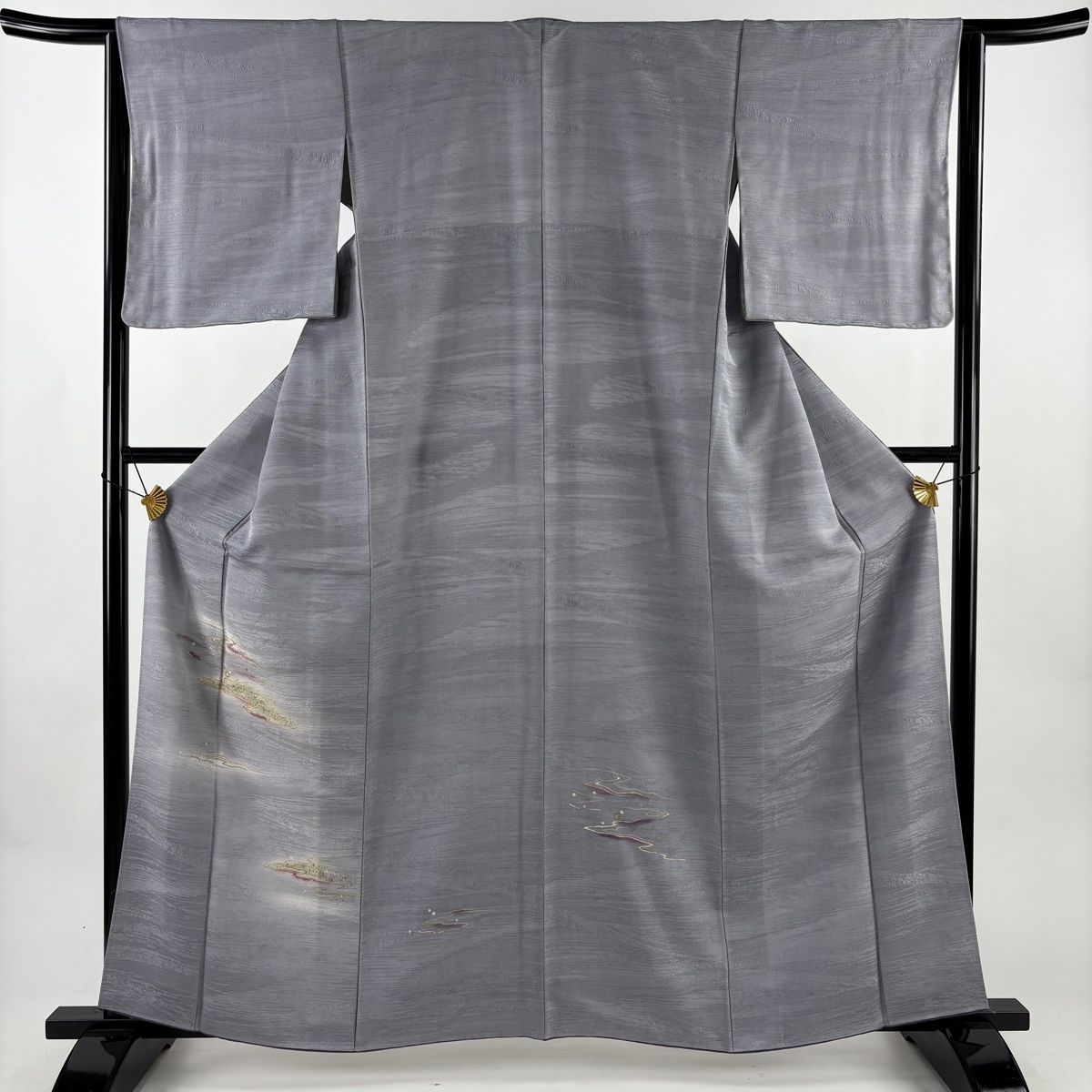 付下げ 身丈161cm 裄丈63cm S 袷 流水 水しぶき 金糸 金銀彩 青灰色