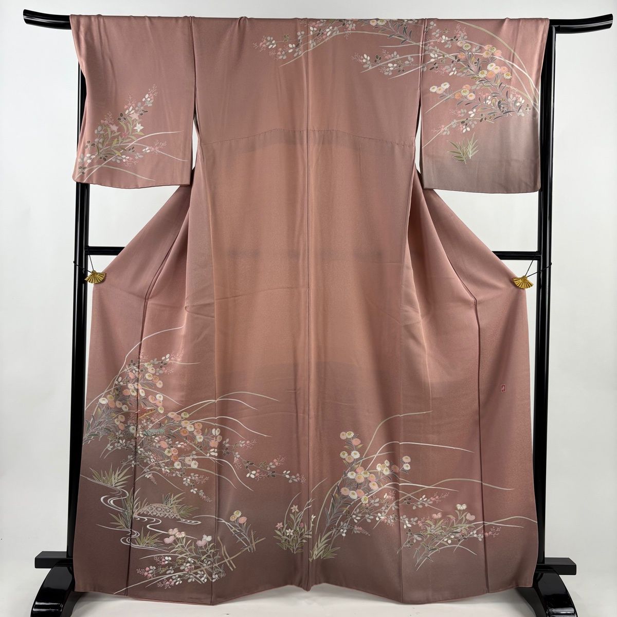 訪問着 身丈165.5cm 裄丈67.5cm L 袷 落款 草花 和楽器 金彩 ぼかし