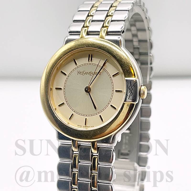 稼働 イヴサンローラン メンズ腕時計 コンビカラー シルバー ゴールド
