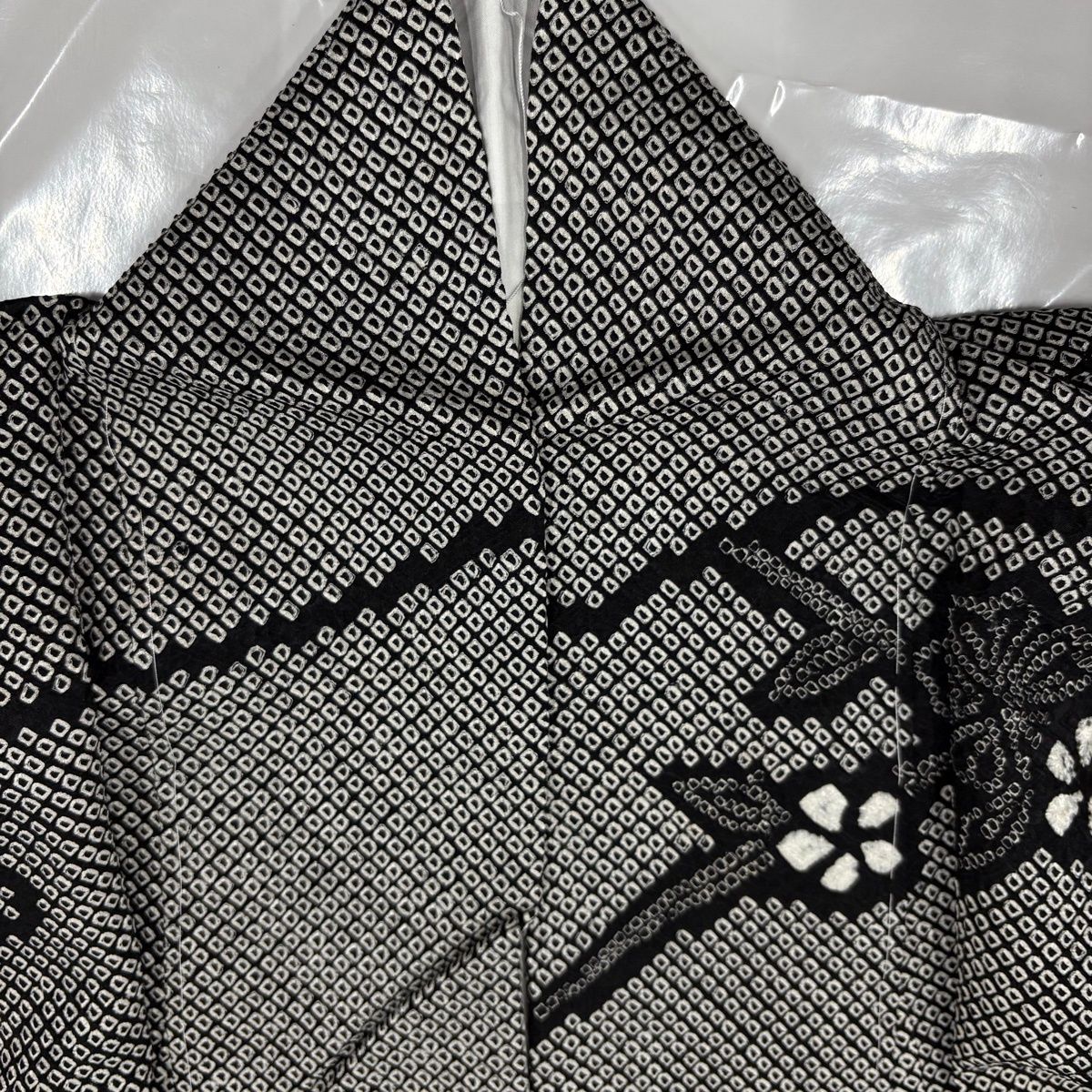 訪問着 身丈155cm 裄丈64.5cm M 袷 菊 枝垂桜 総絞り 黒 正絹 名品