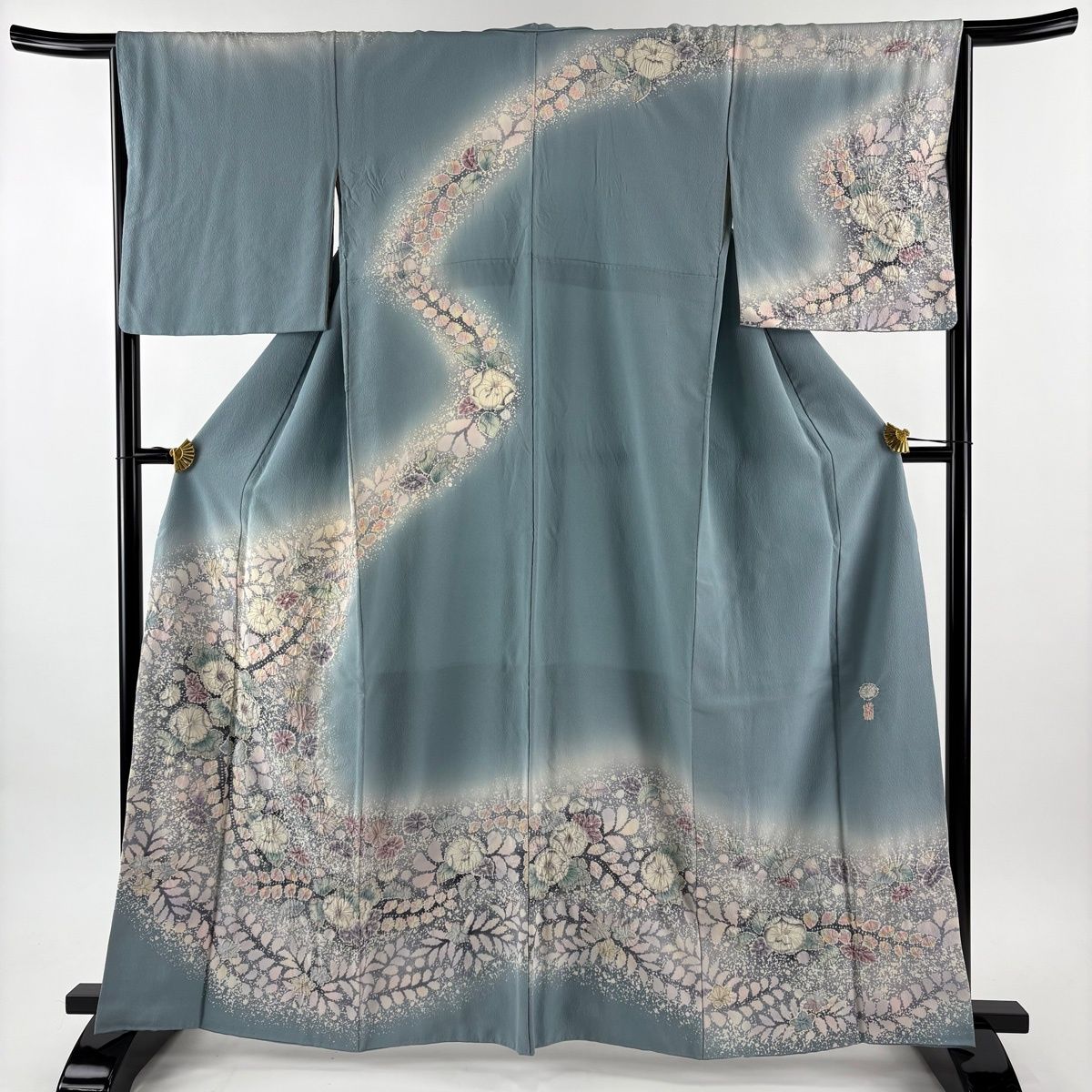 翠山工房 セット 金通し 辻ヶ花 辻が花 訪問着 落款 絞り 青 灰色 訪問着 身丈162cm 裄丈66.5cm M 袷 翠山工房 落款 辻が花 ぼかし 青