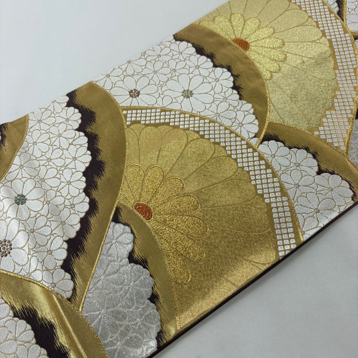 美品】 袋帯 秀品 菊 花 金銀糸 刺繍 金色 六通 正絹 【中古】 - メルカリ