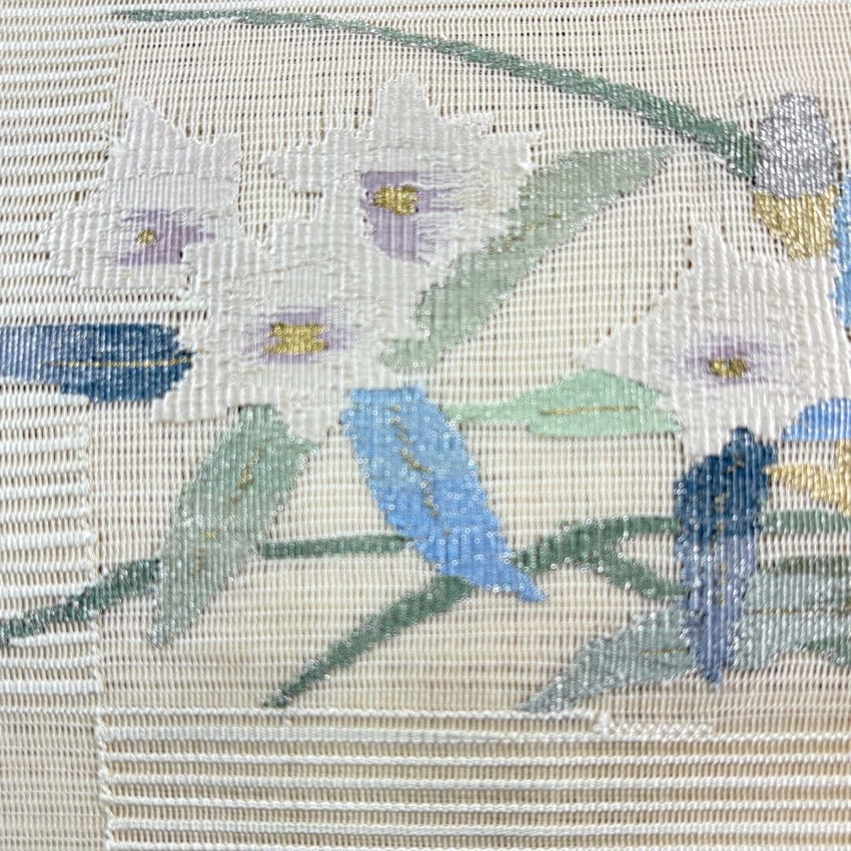 名古屋帯 秀品 松葉仕立て 八寸名古屋帯 夏帯 絽 草花 流水 金銀糸