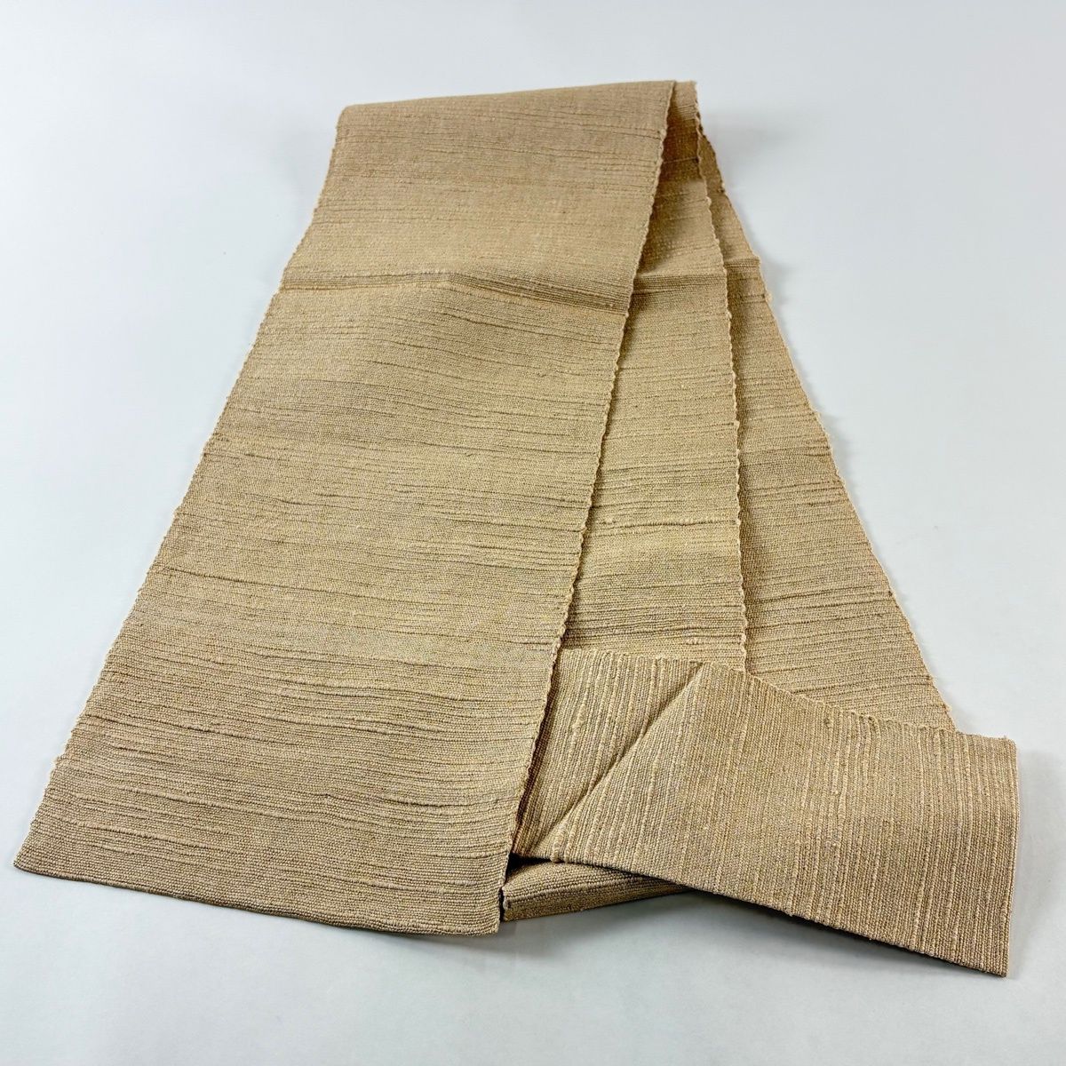 名古屋帯 秀品 松葉仕立て 八寸名古屋帯 縞 薄茶色 正絹 【中古