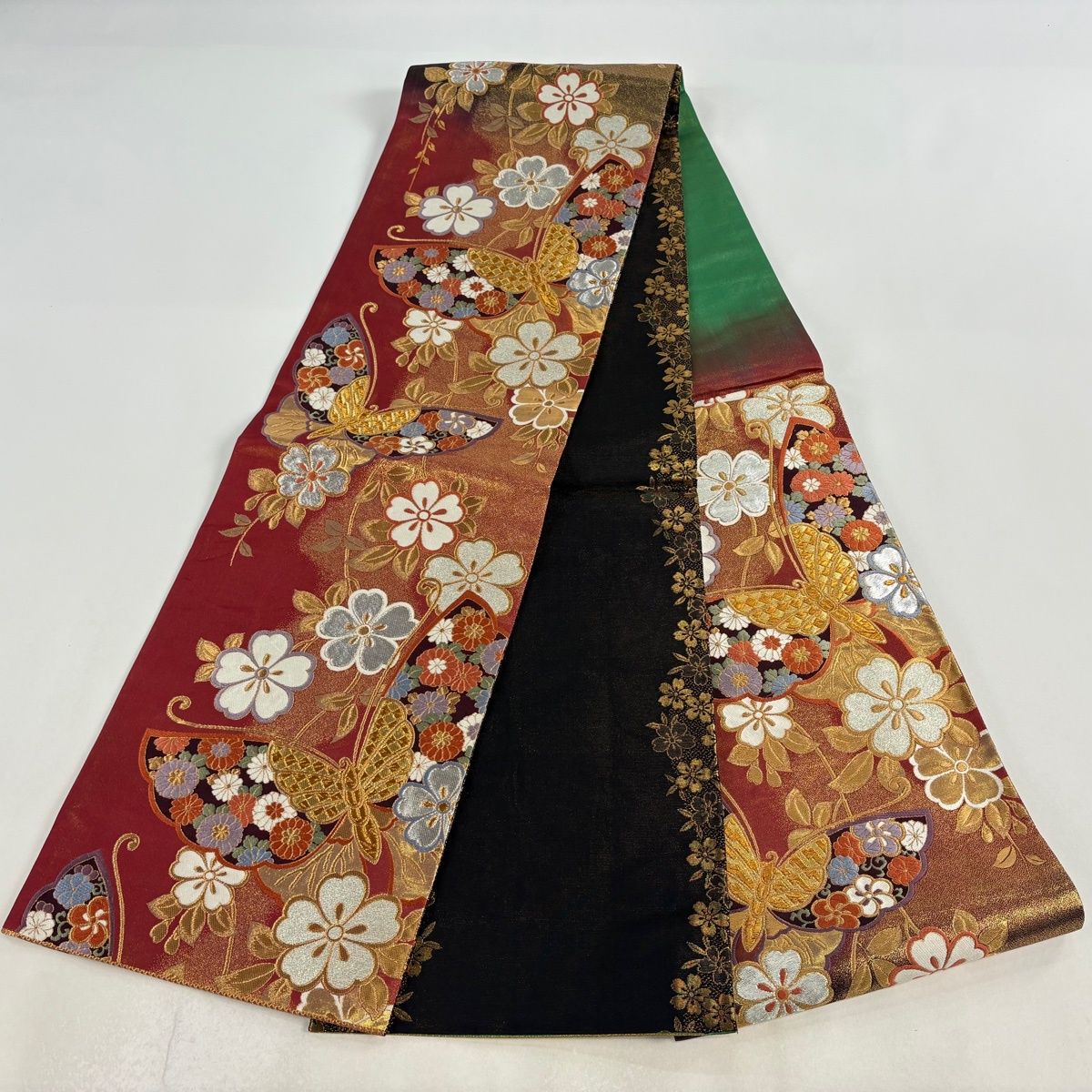 S1883着物 袋帯 着物 袋帯 六通 蝶 桜 ラメ糸 金糸 刺繍 436㎝ 六 S1883着物 袋帯 着物 袋帯 六通 蝶 桜 ラメ糸 金糸 刺繍 436㎝ 六