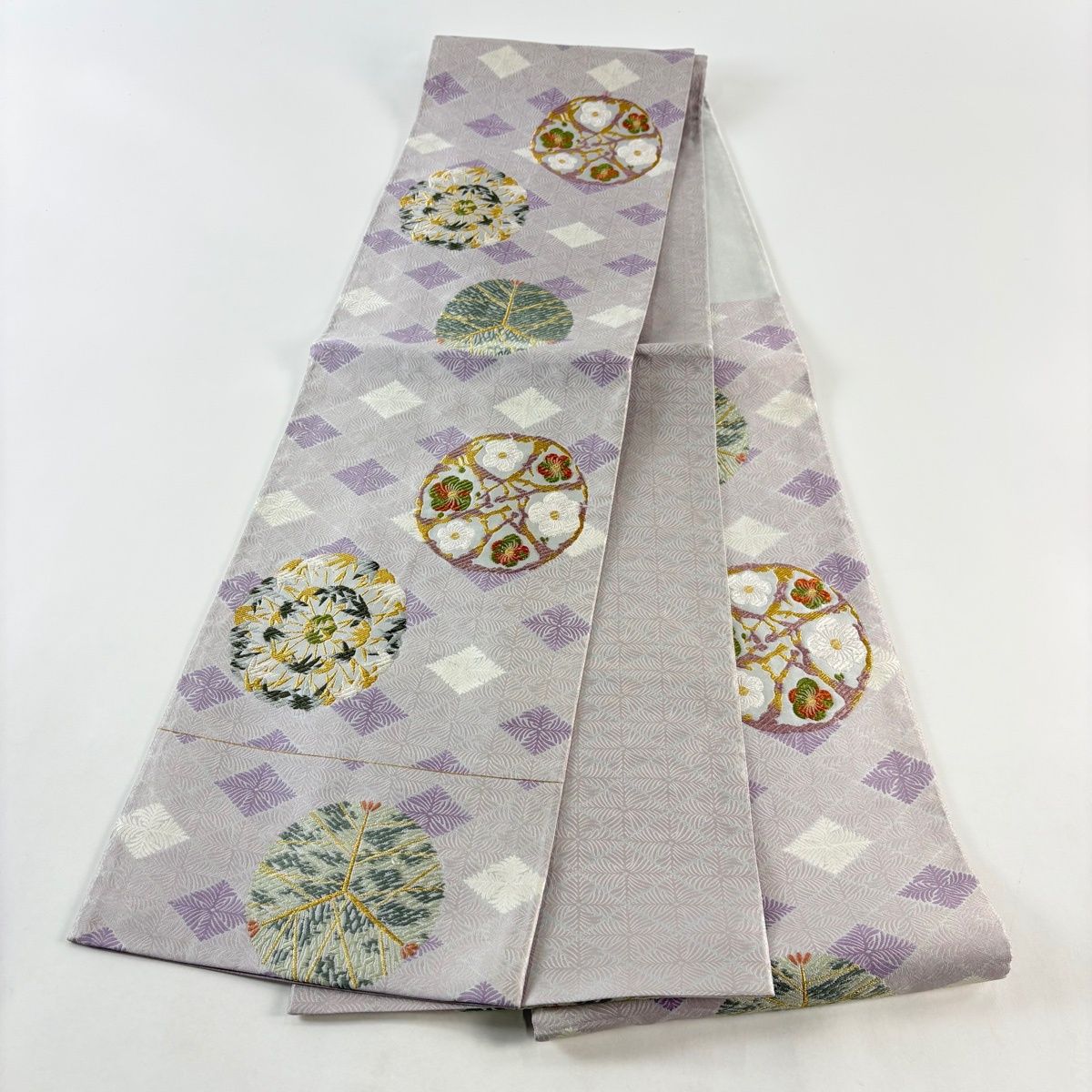 8424円から値引き中 着物 名品 袋帯 赤 菊 金糸 銀糸 刺繍 正絹 | DFK 