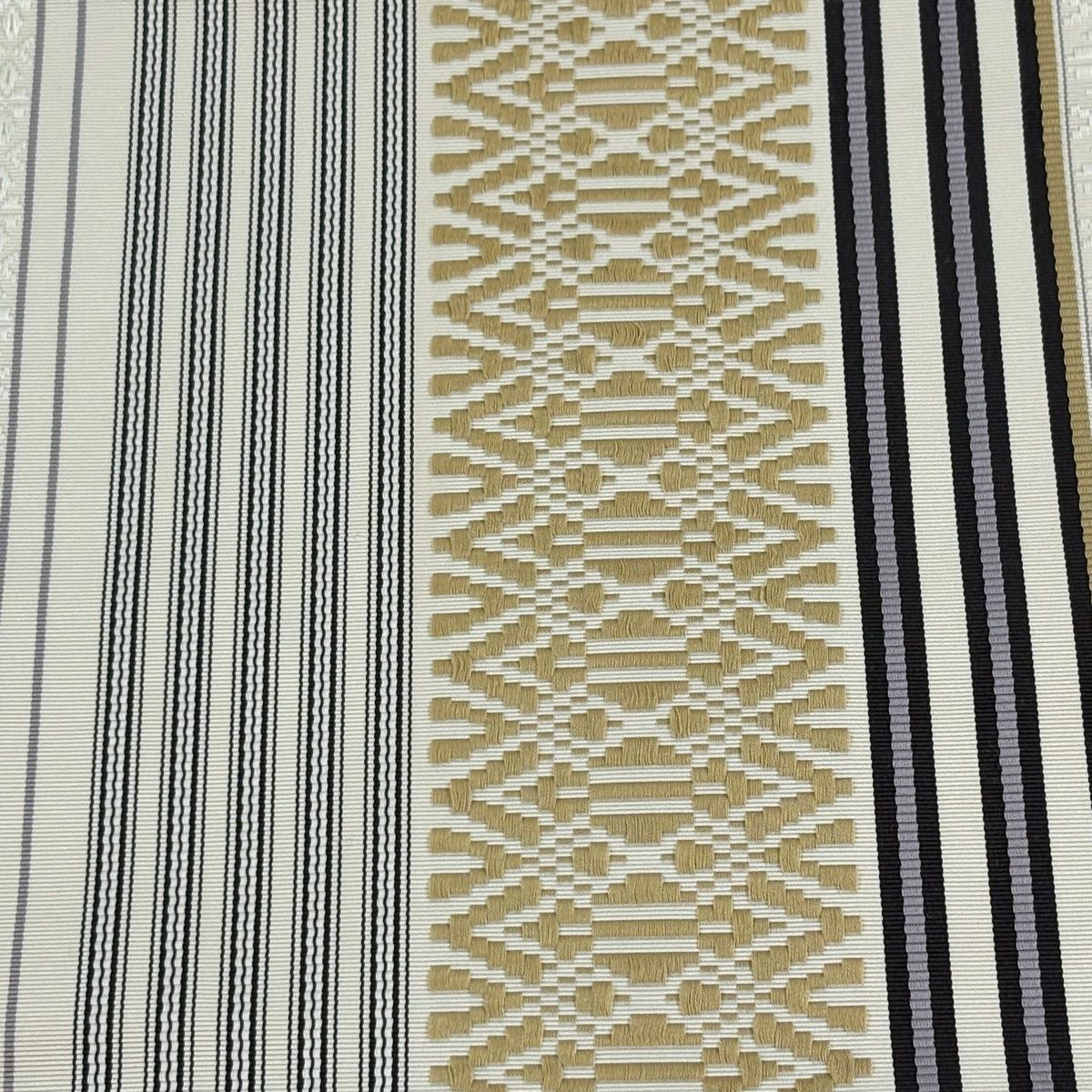 名古屋帯 名品 八寸名古屋帯 松葉仕立て 縞 幾何学模様 ベージュ 正絹