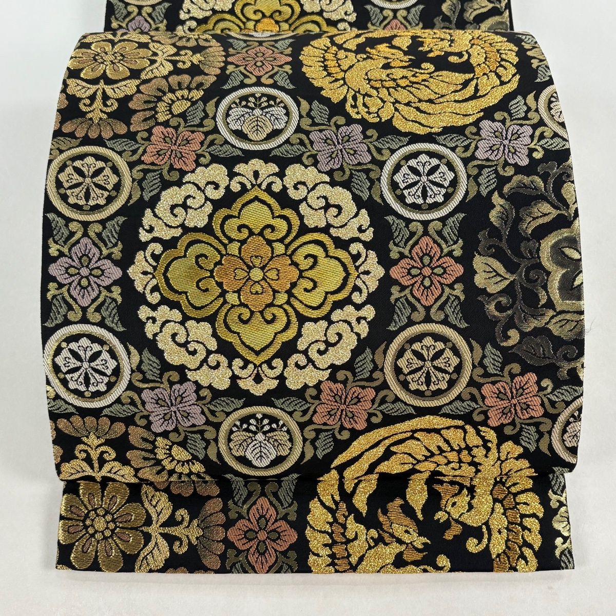 美品】 袋帯 名品 華文 鳳凰 金糸 箔 黒 六通 正絹 【中古】 - メルカリ